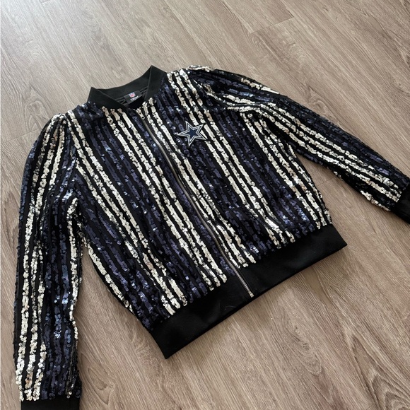 NFL Dallas Cowboys Navy & Silver Sequin Varsity Jacket - Picture 4 of 9